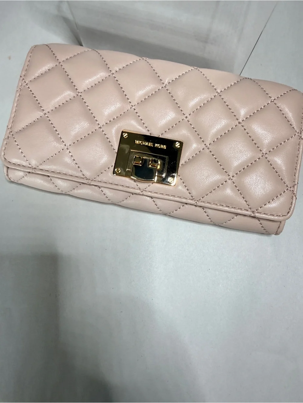 Michael Kors Quilted Blush Leather Wallet with Gold Hardware